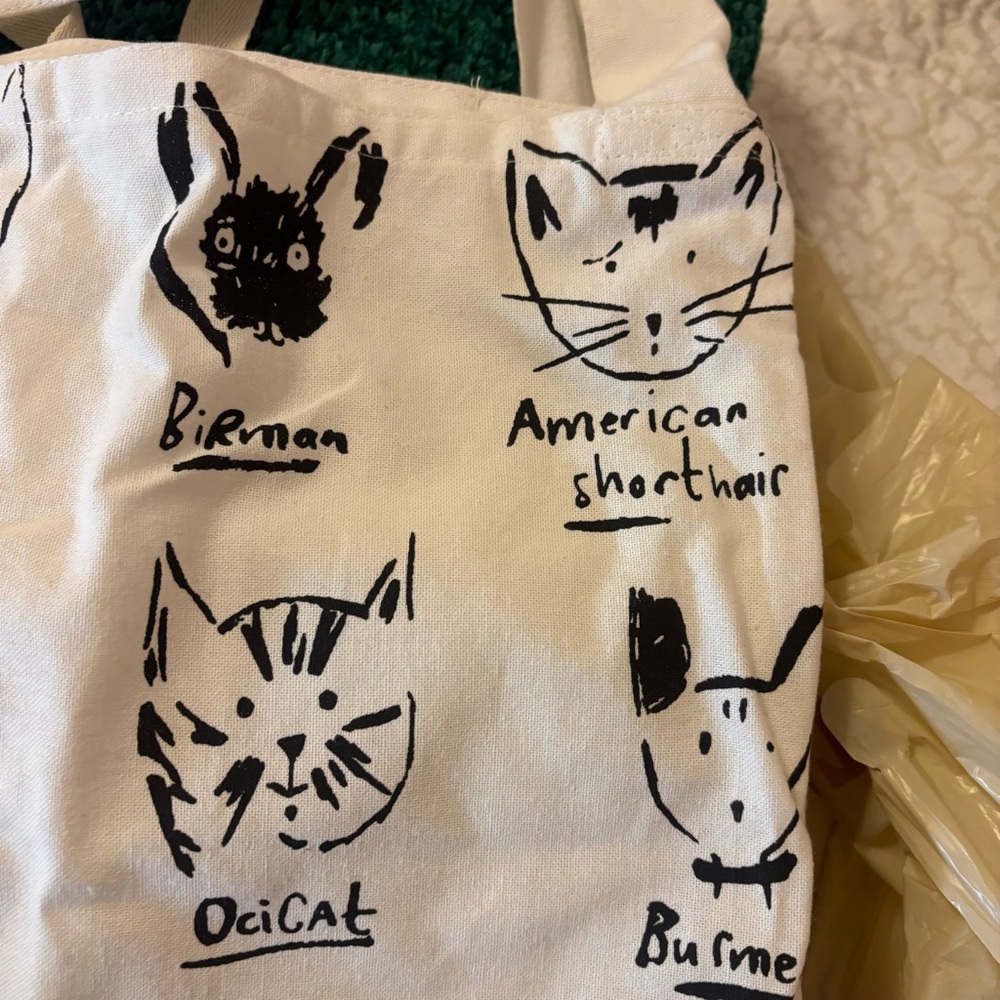 World Market “Illustrated Cats” Canvas Tote Bag - 2 inside pockets - NWT - Picture 5 of 8